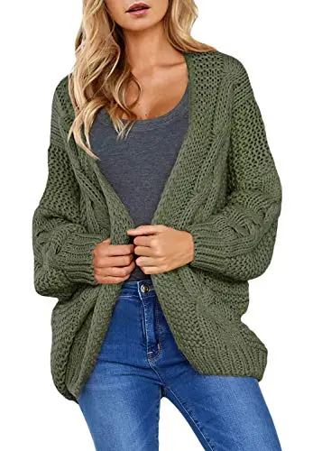 Womens Open Front Long Sleeve Chunky Knit Cardigan Sweaters Loose Outwear Coat