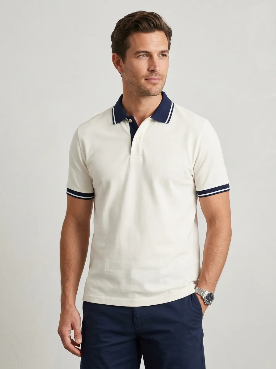 Men's Classic Everyday Contrast Trim Polo Shirt