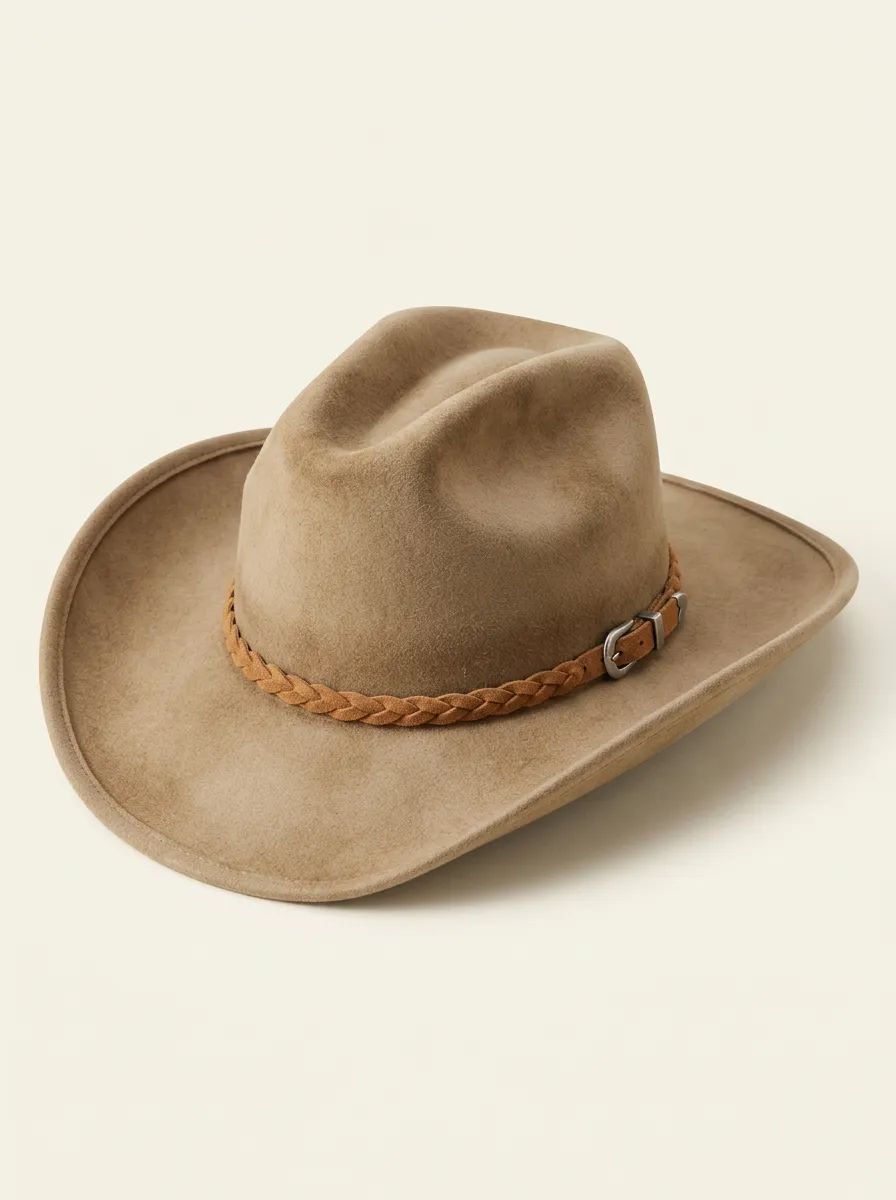Western Hat Featuring Braided Band and Suede Texture