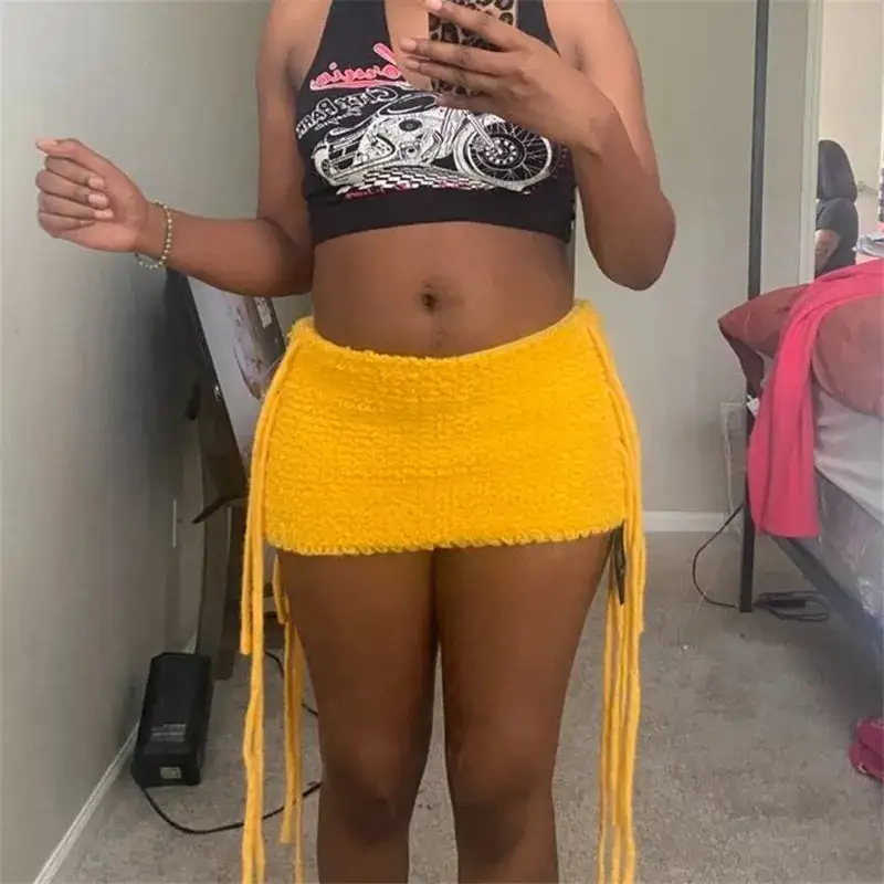 Mini Lace Low-Rise Knit Skirt