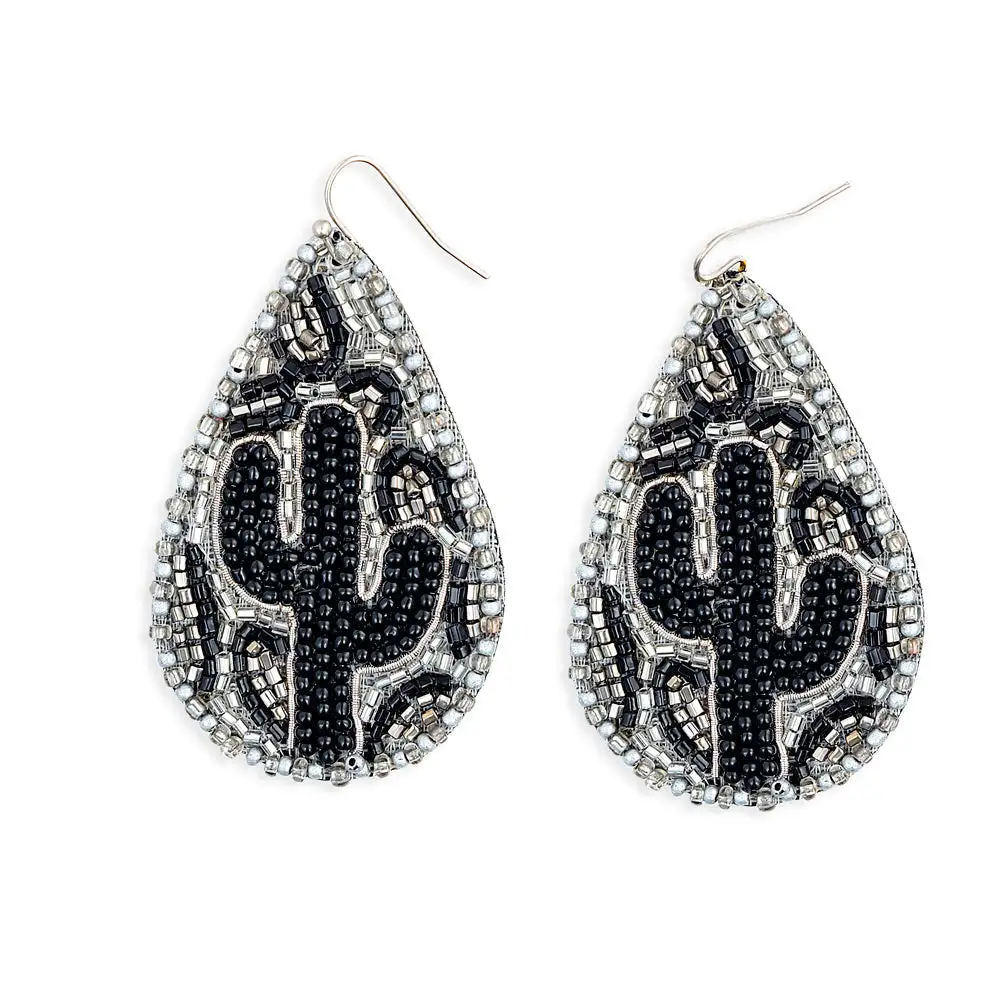 Framed Graceful Artful Cactus Beaded Earrings