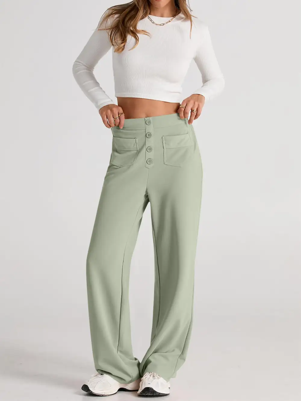 Pull On High Waist Wide Leg Pants