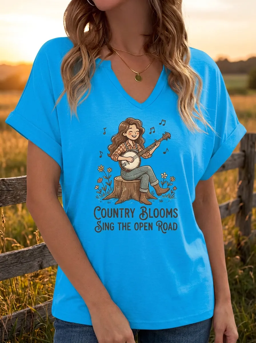 Refined Floral Banjo Women's V-Neck T-Shirt