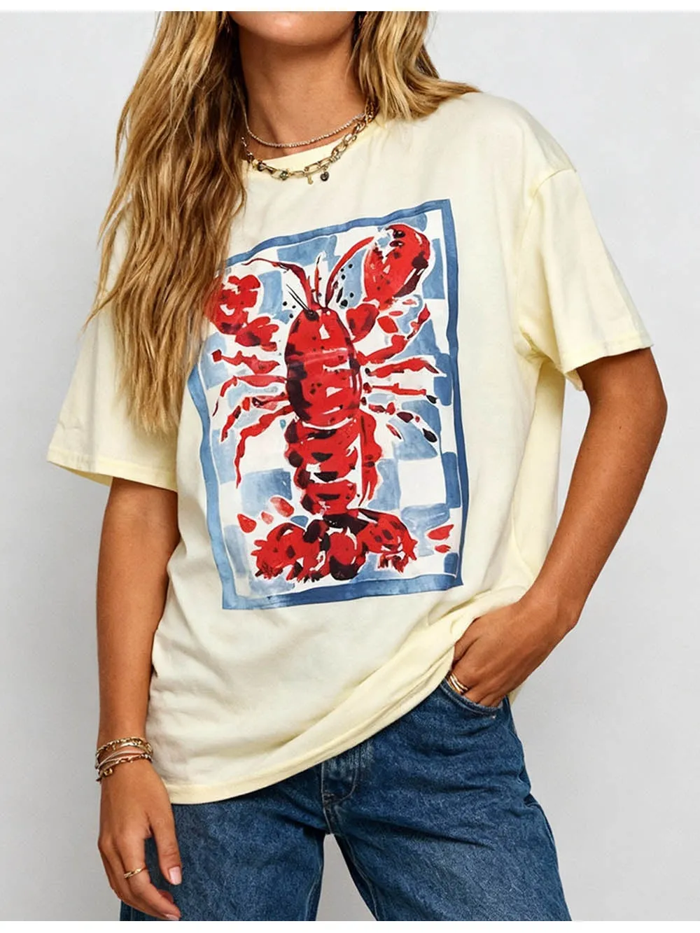 Chic Lobster Graphic Pullover Short Sleeves T-shirt
