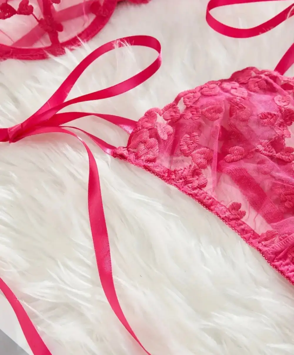 Refined Heart Bow Detail Lingerie Set