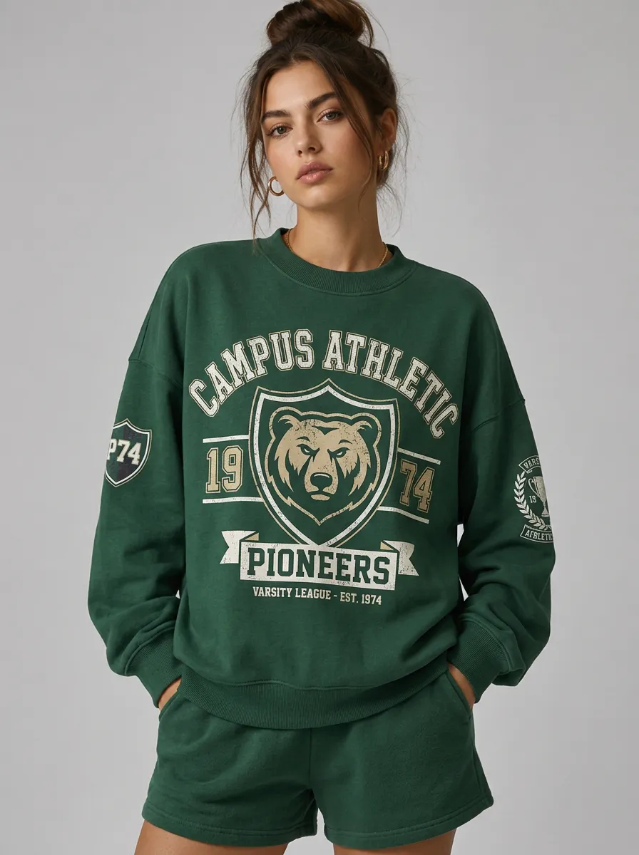 Women's Campus Athletic Bear Shield Printed Sweatshirt