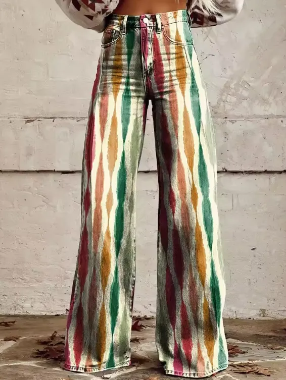 Denim Boho Printed Trousers