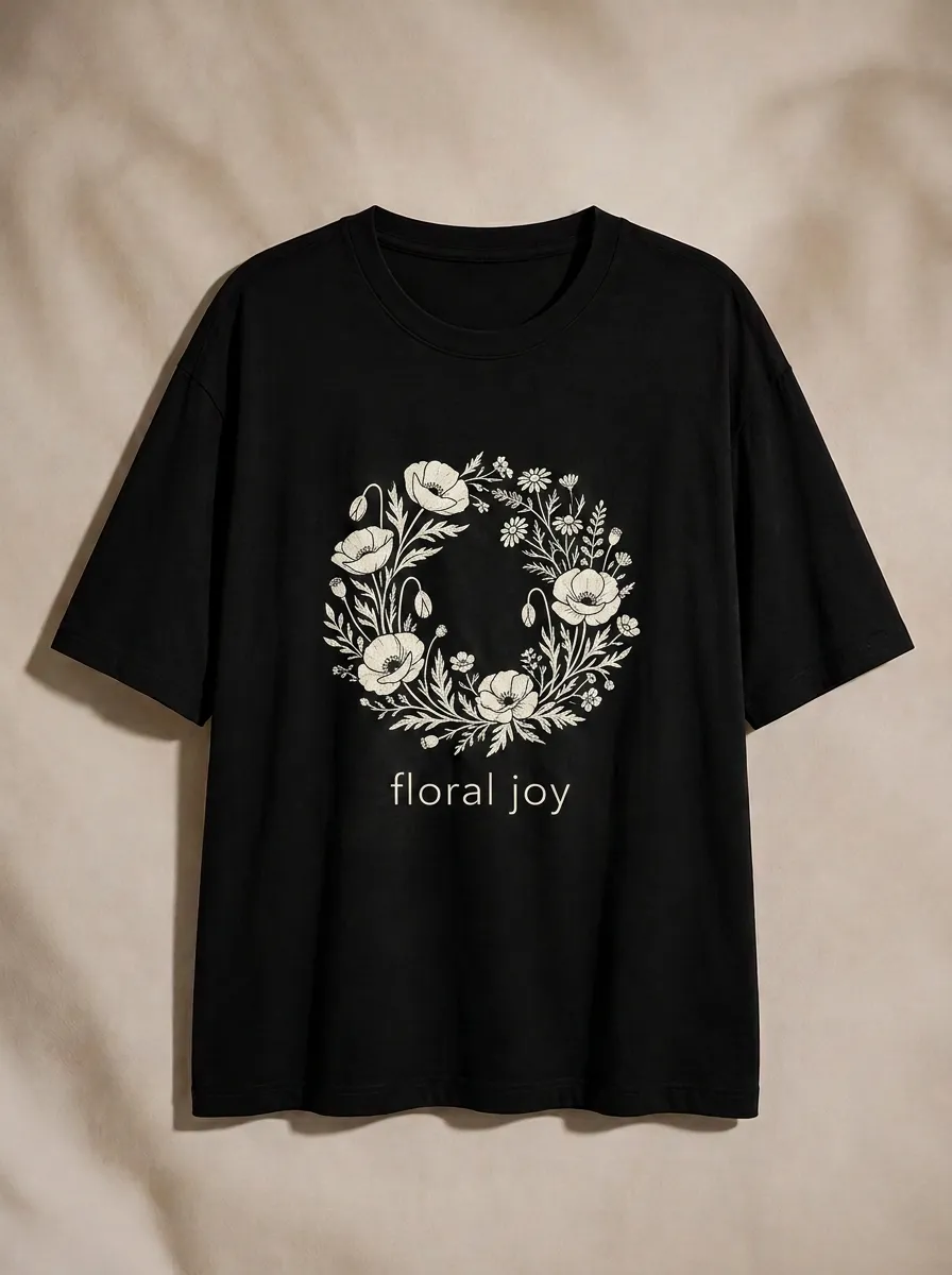Women's Nature Lover Poppy Flower Wreath Printed T-shirt