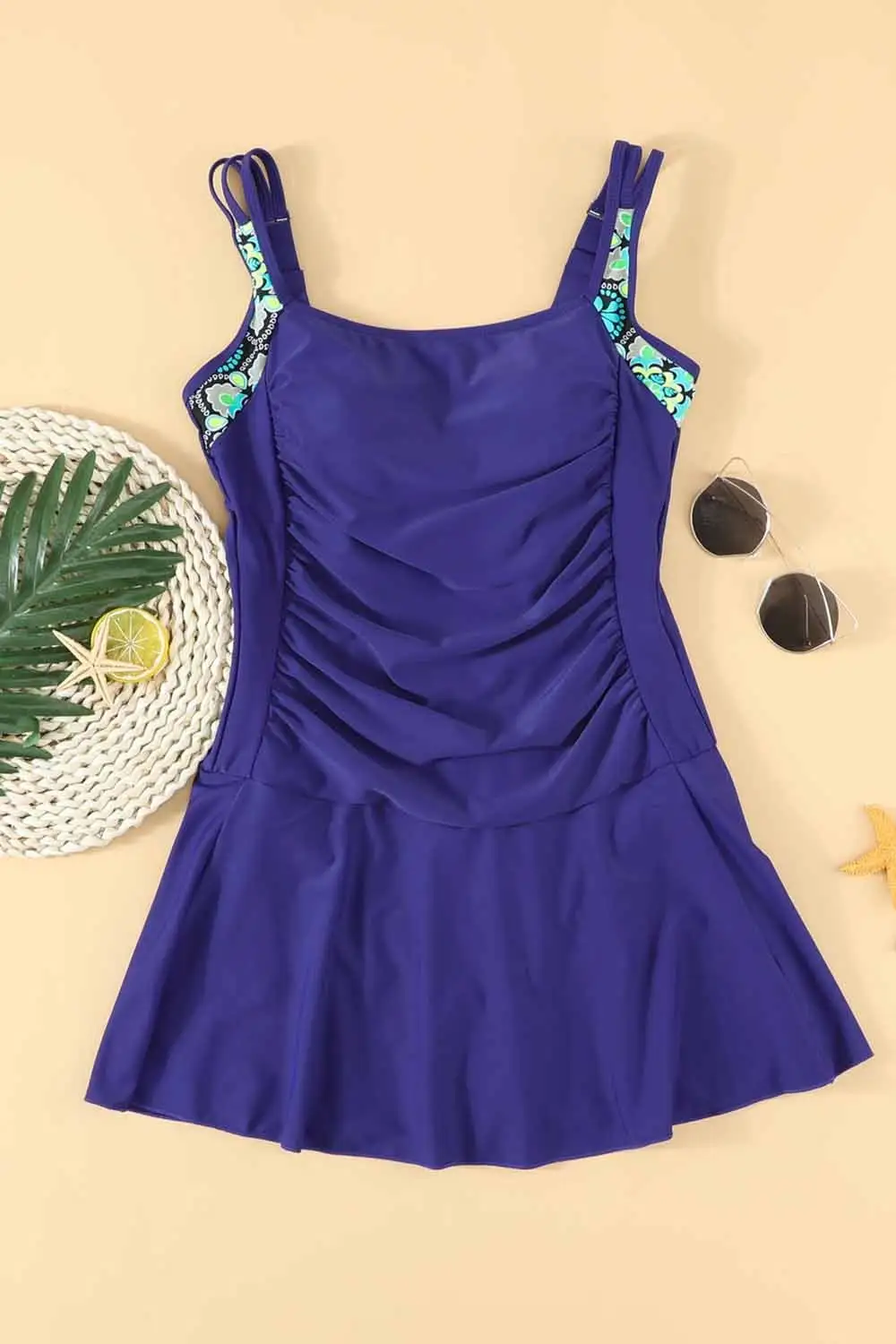Vintage Tummy Control One Piece Swimsuits Swimdress Push up Swimwear Bathing Suits