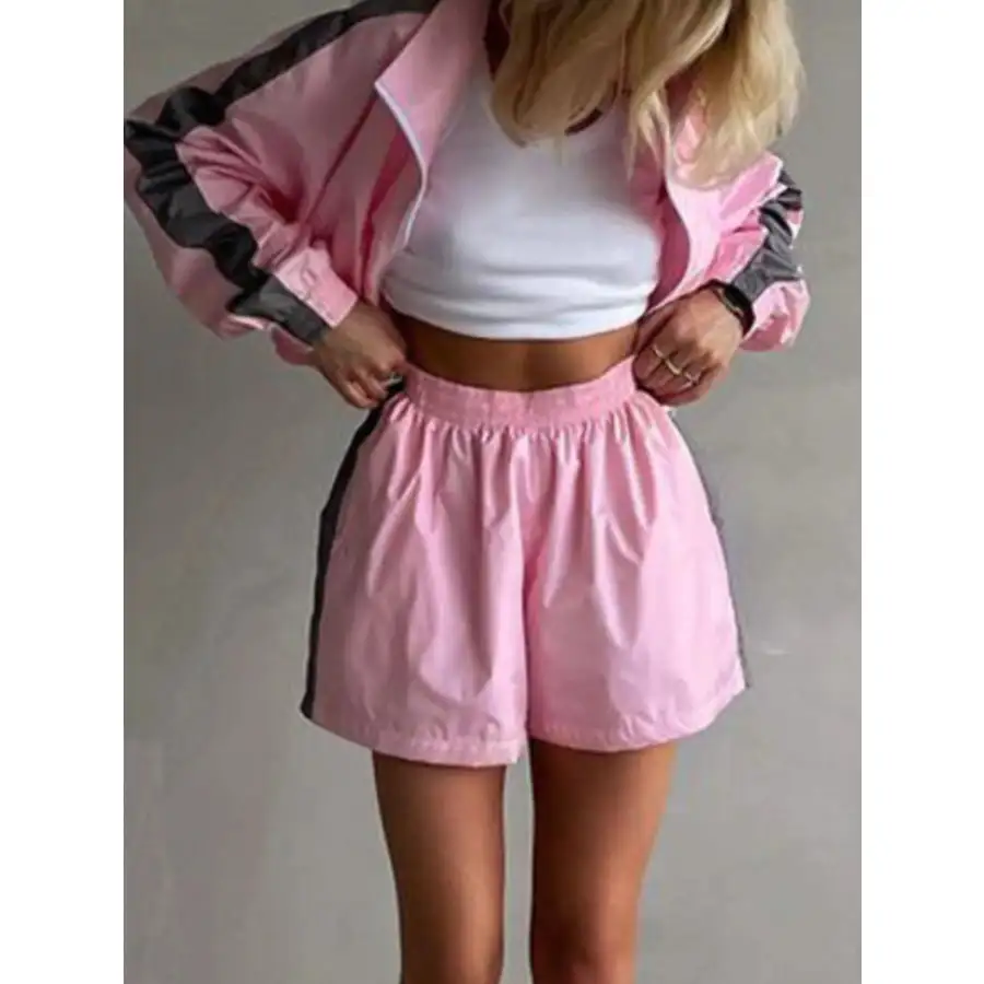 Zip Up Long Sleeve Jacket and Shorts Set
