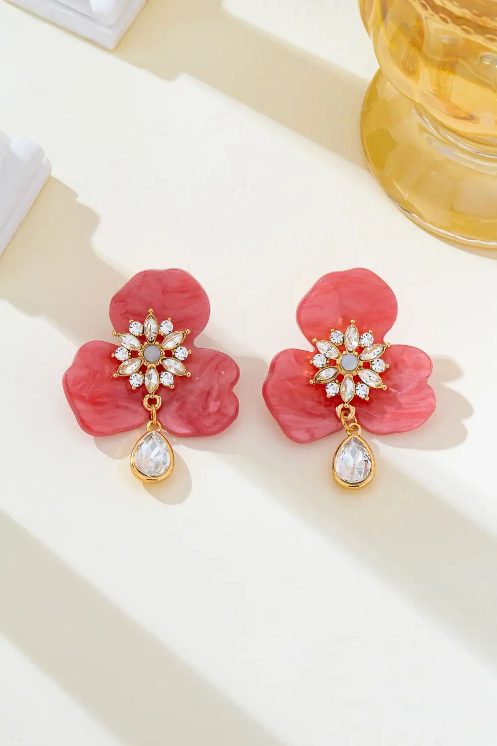 Marbled Resin Floral Rhinestone Drop