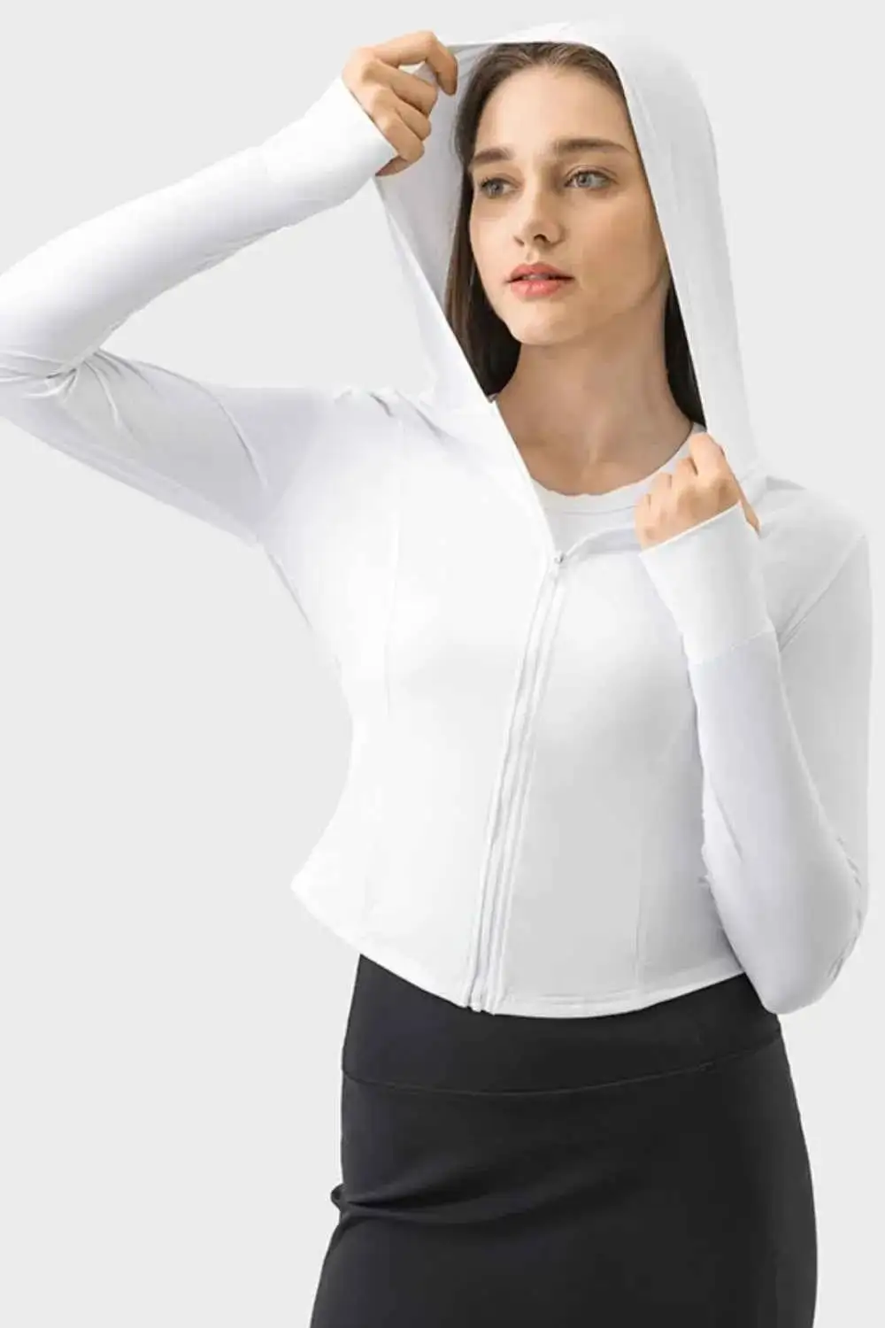 Pocketed Zip-Up Hooded Long Sleeve Active Outerwear