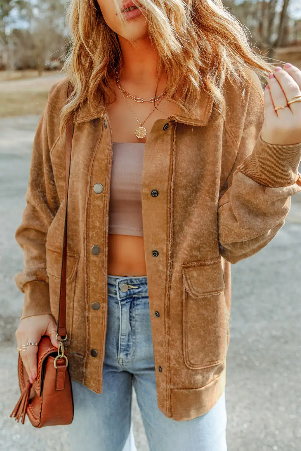 Refined Button-Down Washed Pocketed Jacket