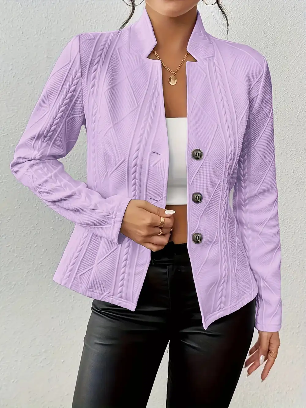 Unlined Textured Knit Button Blazer