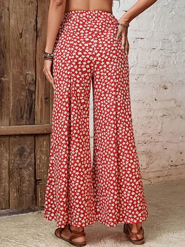 High Waist Floral Print Flared Wide Pants