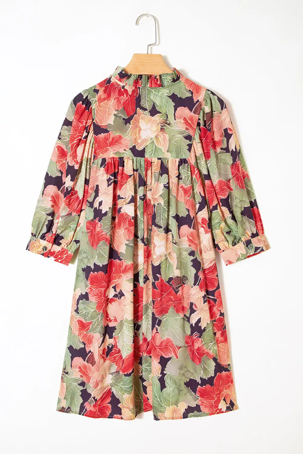 Drape Floral Printed V Neck Mini Dress