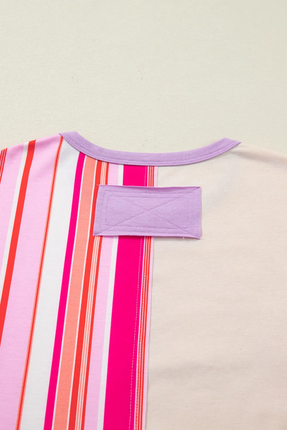Pink Striped Block Flower Patched Top
