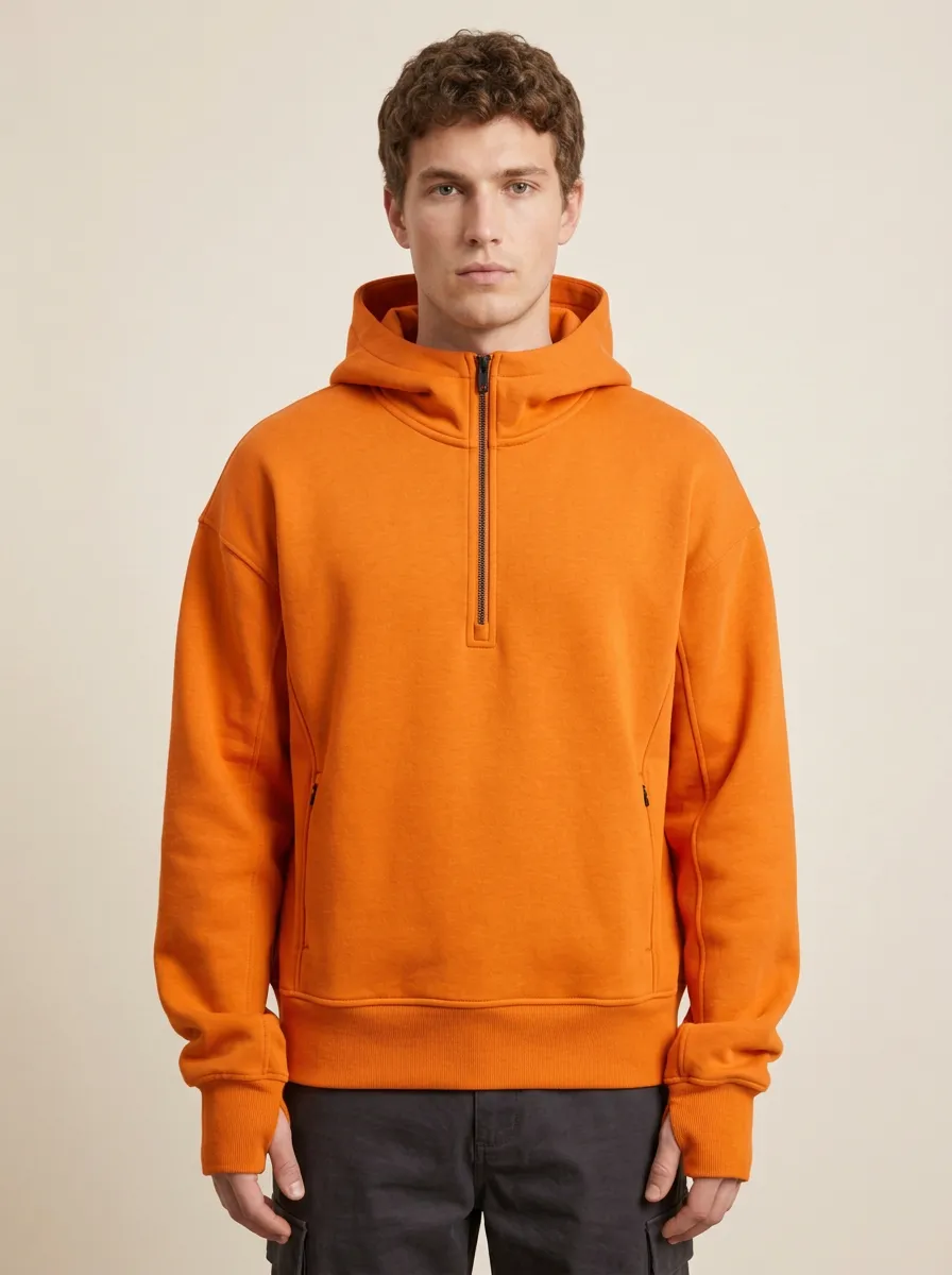 Unisex Quarter Zip Relaxed Layer Pullover Hoodie
