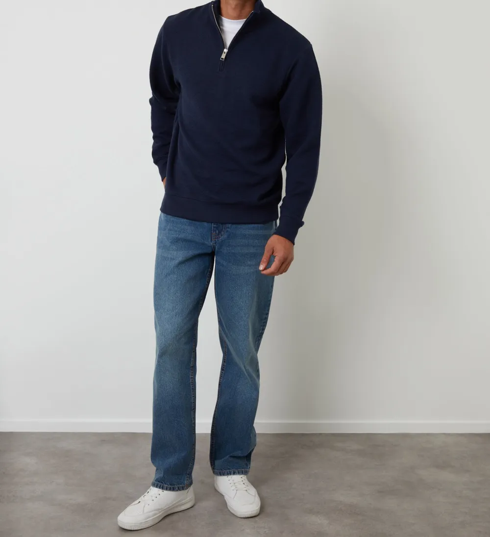 Men's Navy Textured Quarter-Zip Sweatshirt