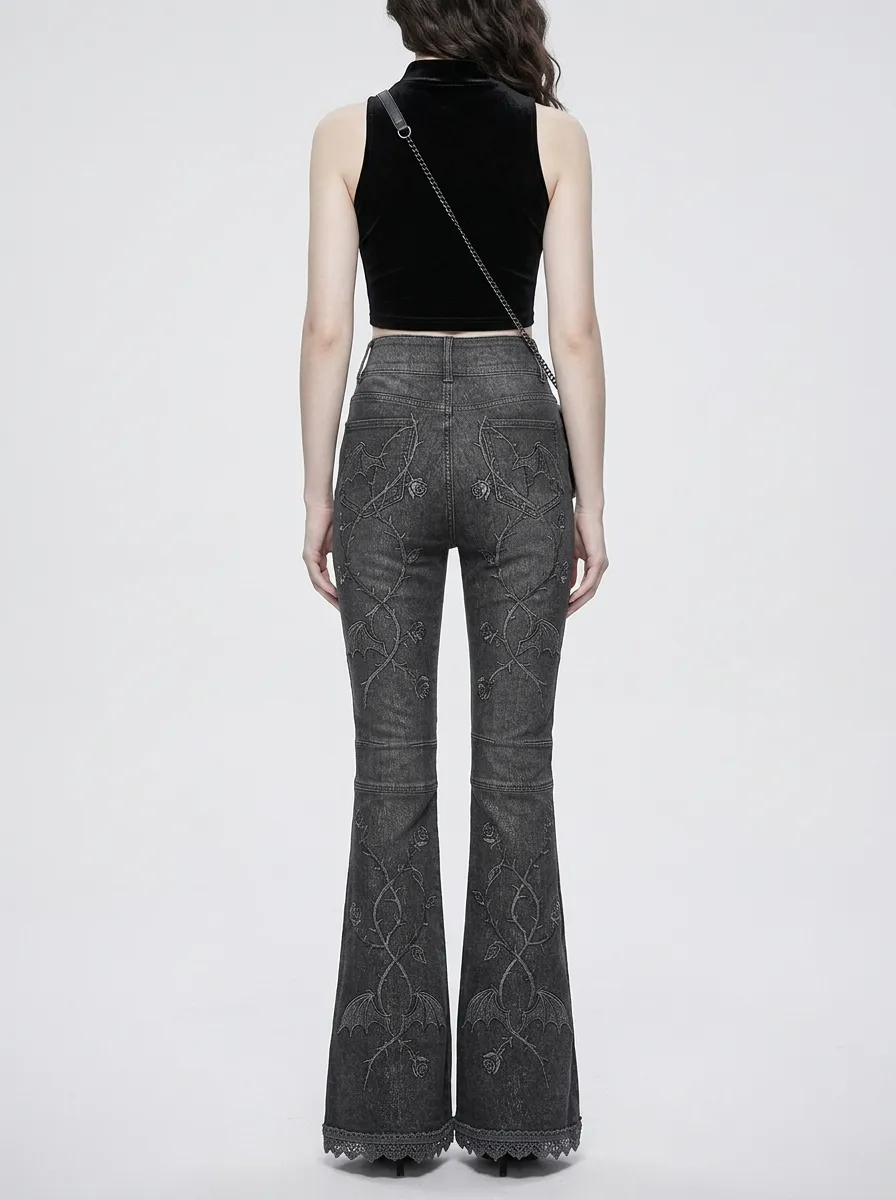 Shadow Bat Rose Wing Street Look Women's Gothic Flare Pants