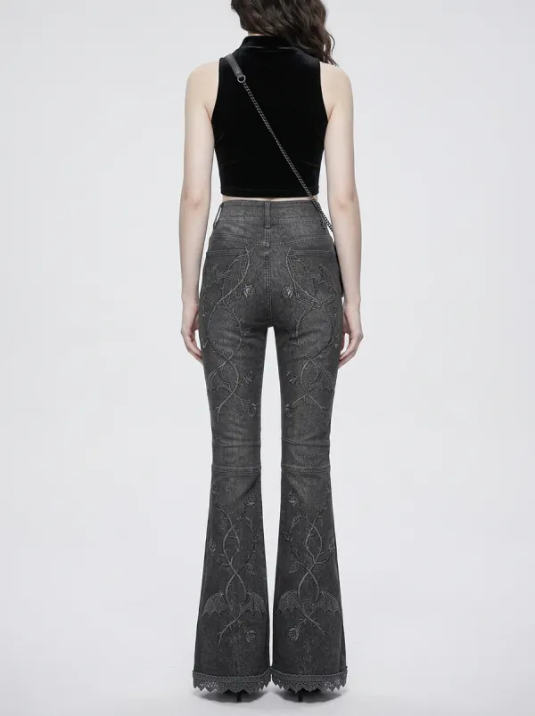 Shadow Bat Rose Wing Street Look Women's Gothic Flare Pants