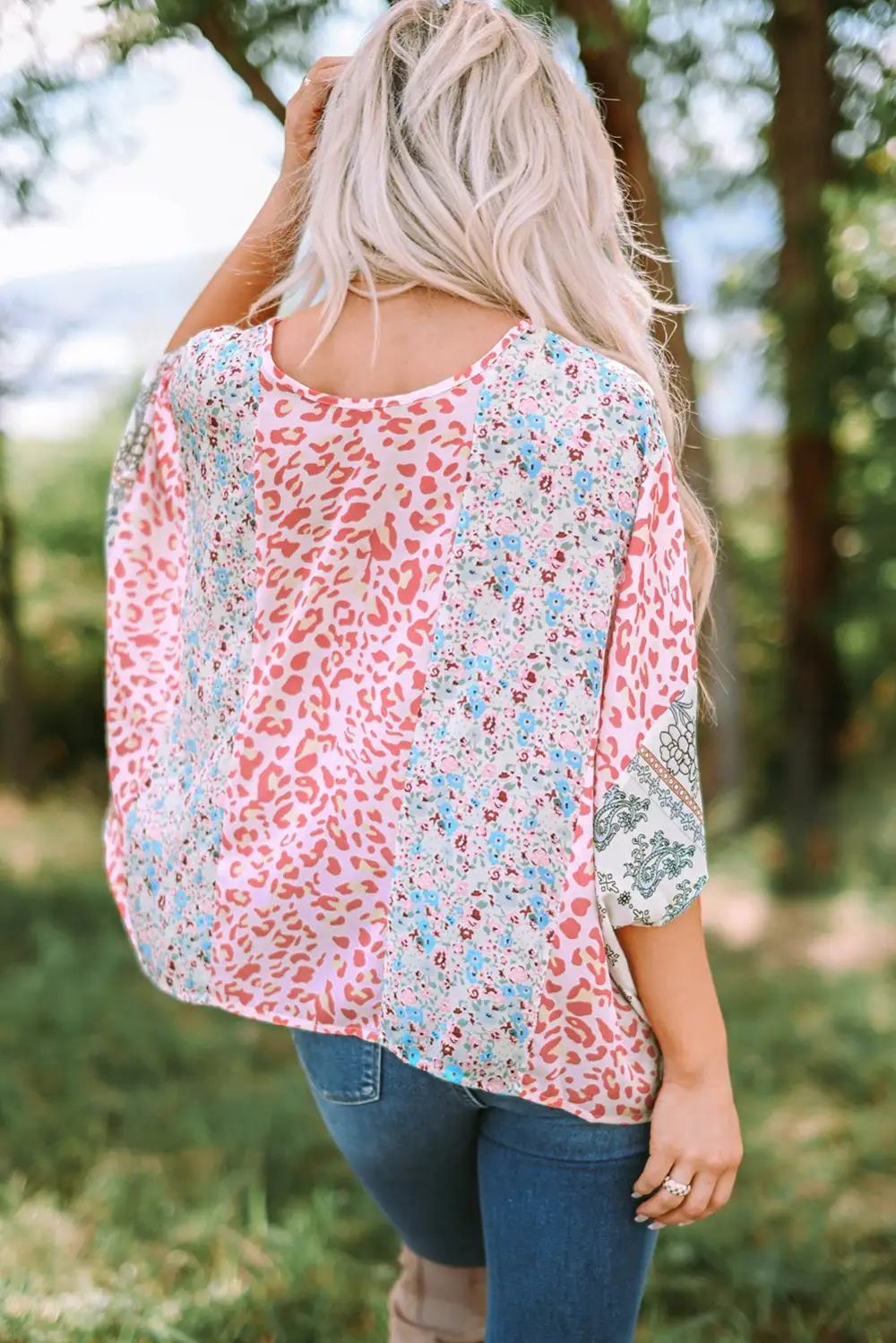 Animal Floral Mix Print Cape Blouse