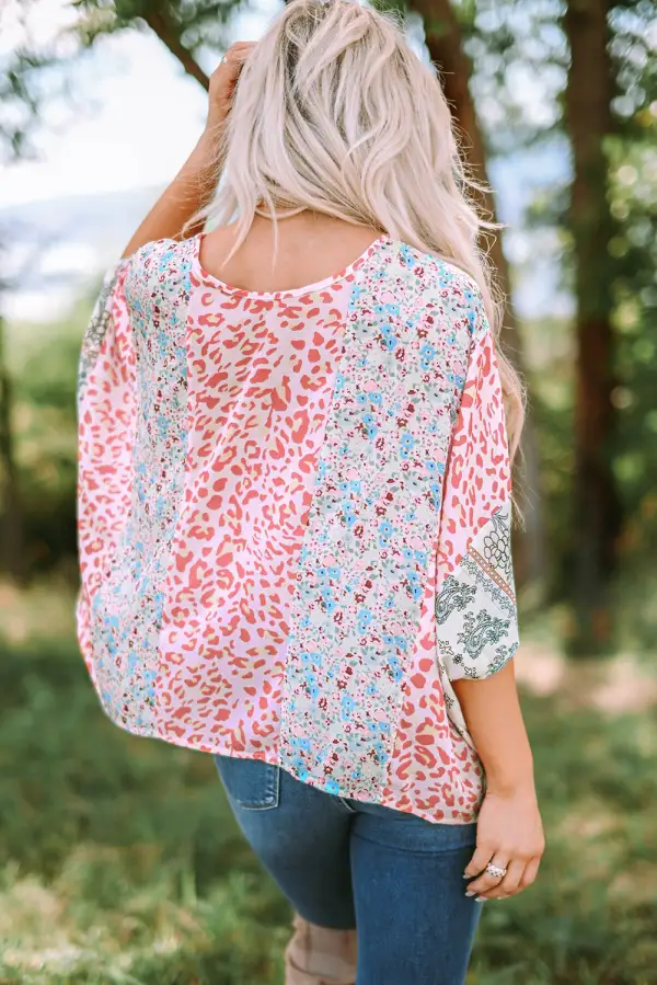 Animal Floral Mix Print Cape Blouse