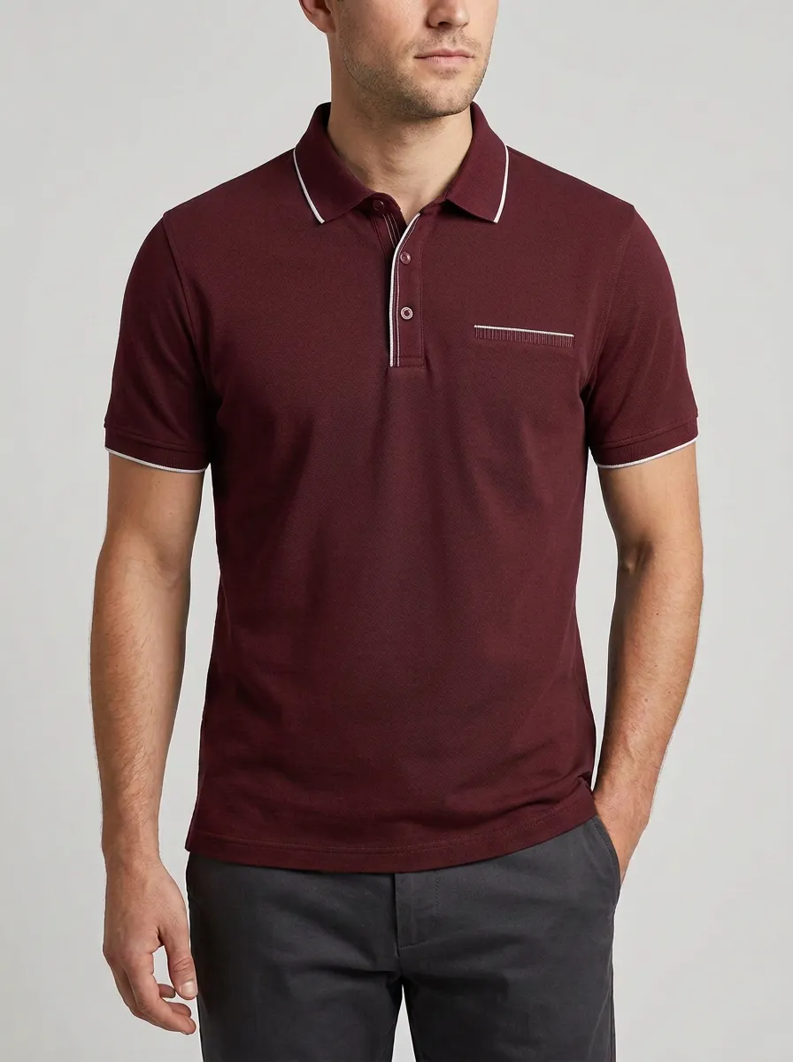 Men's Modern Comfort Contrast Trim Printed Polo Shirt