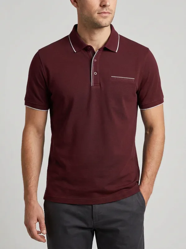 Men's Modern Comfort Contrast Trim Printed Polo Shirt