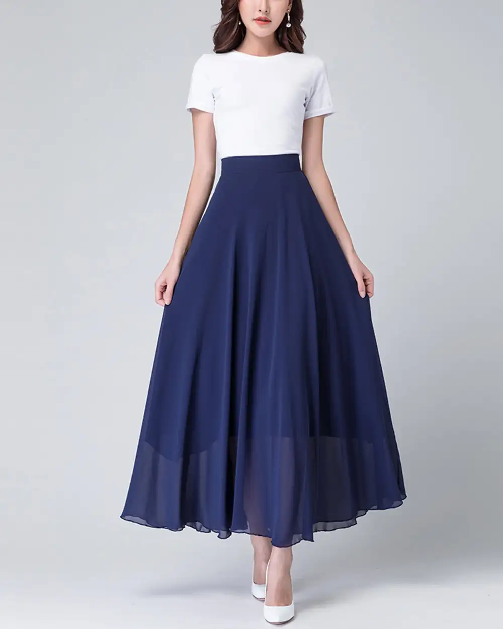 Everyday Elastic Waist Chiffon A Line Maxi Skirt