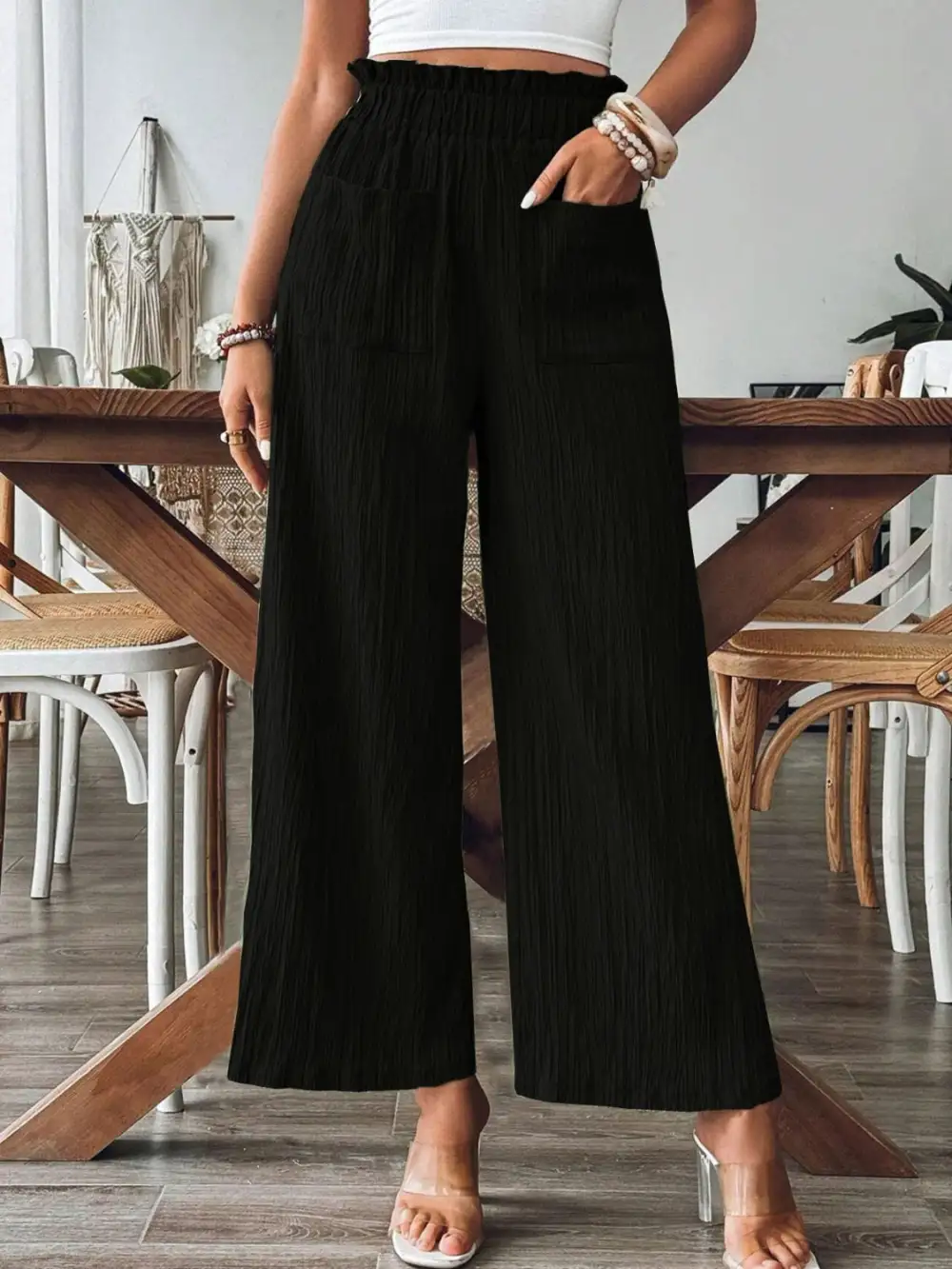 Relaxed Frill Wide Leg Pants