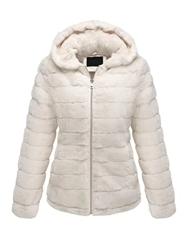 Women's Faux Fur Coat Shearling Fluffy Fuzzy Shaggy Hood Sherpa-Lined Fleece Jacket