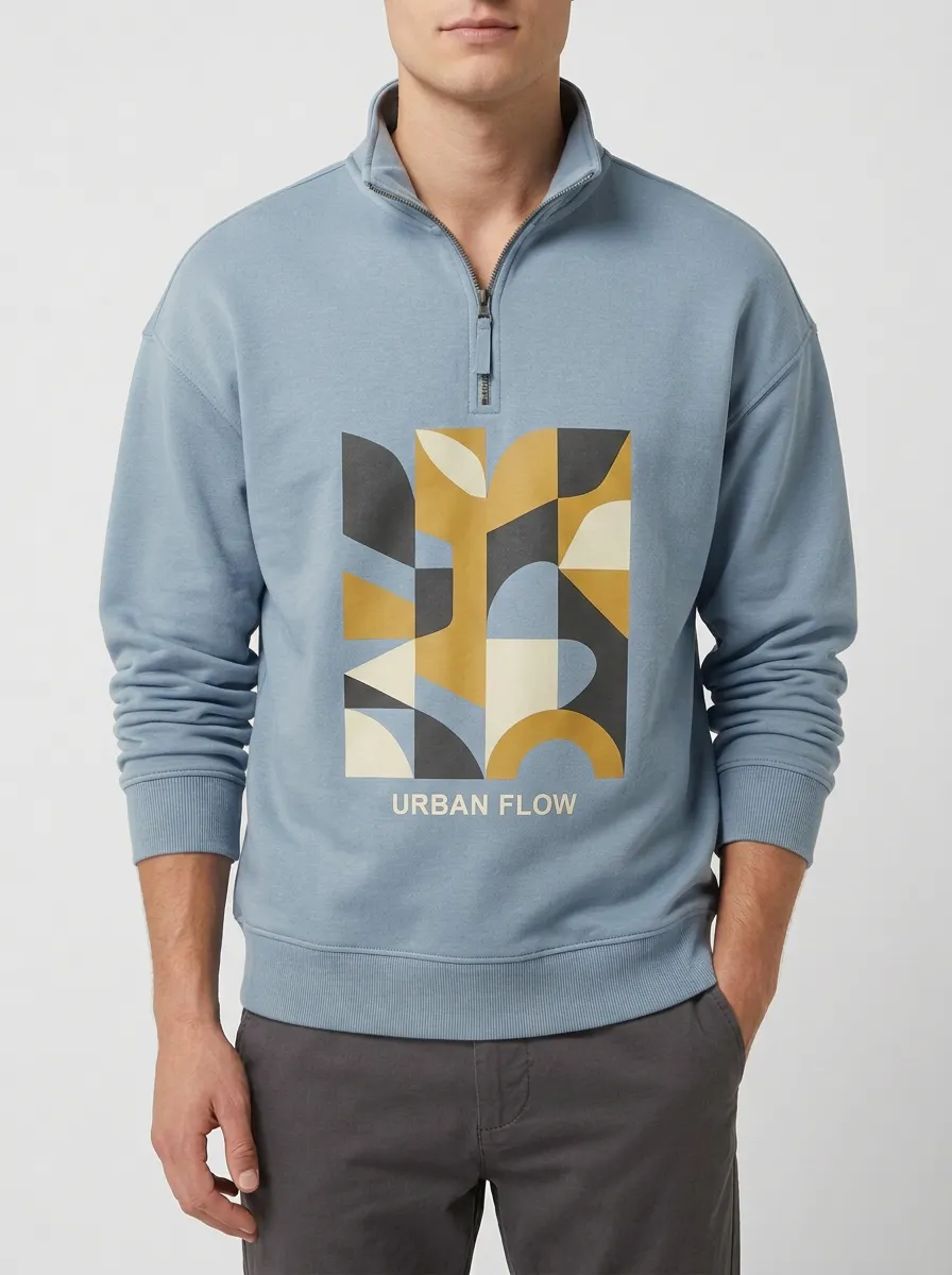 Casual Look Half-Zip Geometric Abstract Men's Half-Zip Sweatshirt