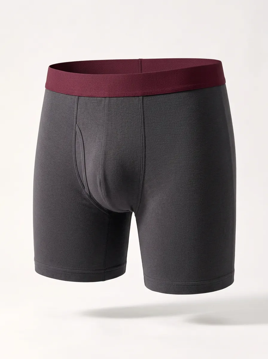Men's Charcoal & Burgundy Contrast Waistband Boxer Briefs