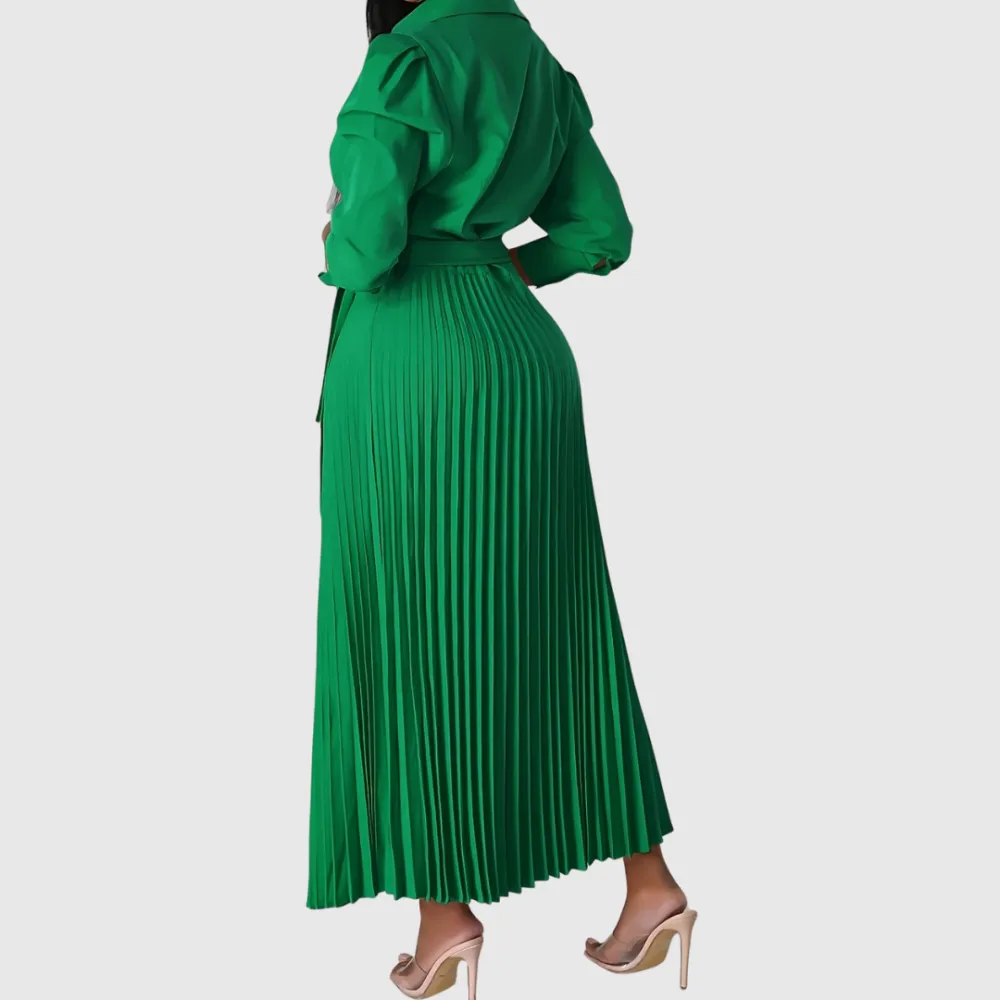  Pleated Wrap Midi Dress