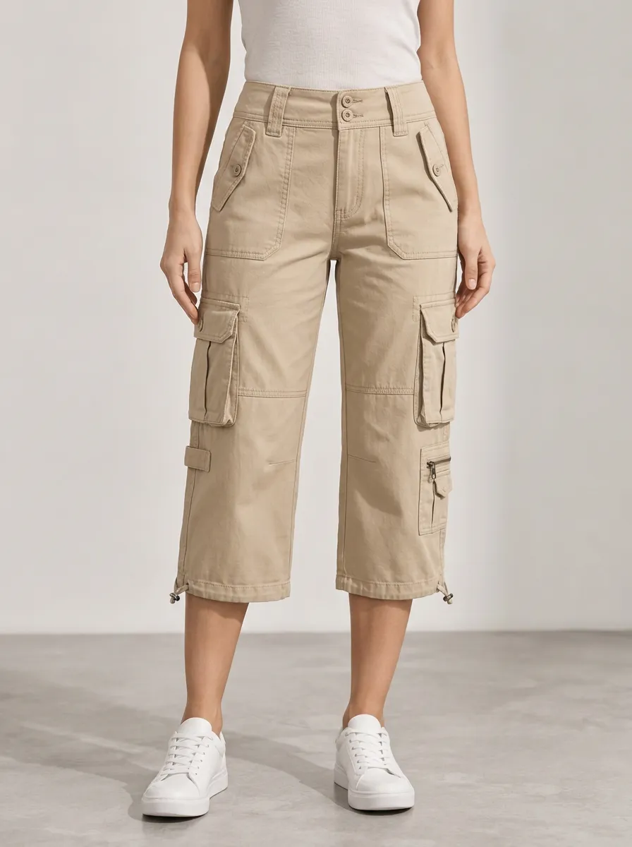 Women's Soft Structure Multi-Pocket Cargo Capri Pants