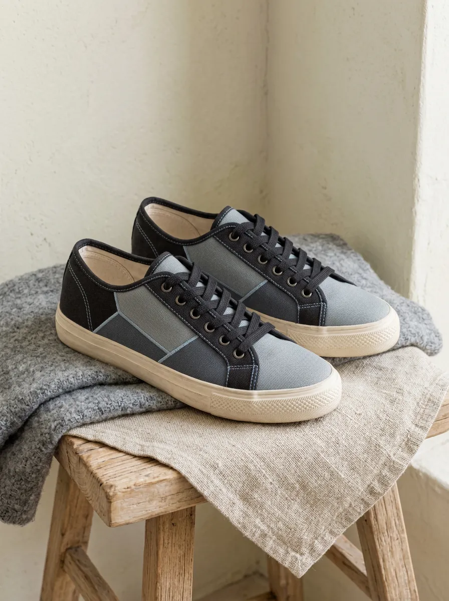 Men's Casual Minimalist Grey Colorblock Printed Canvas Shoes