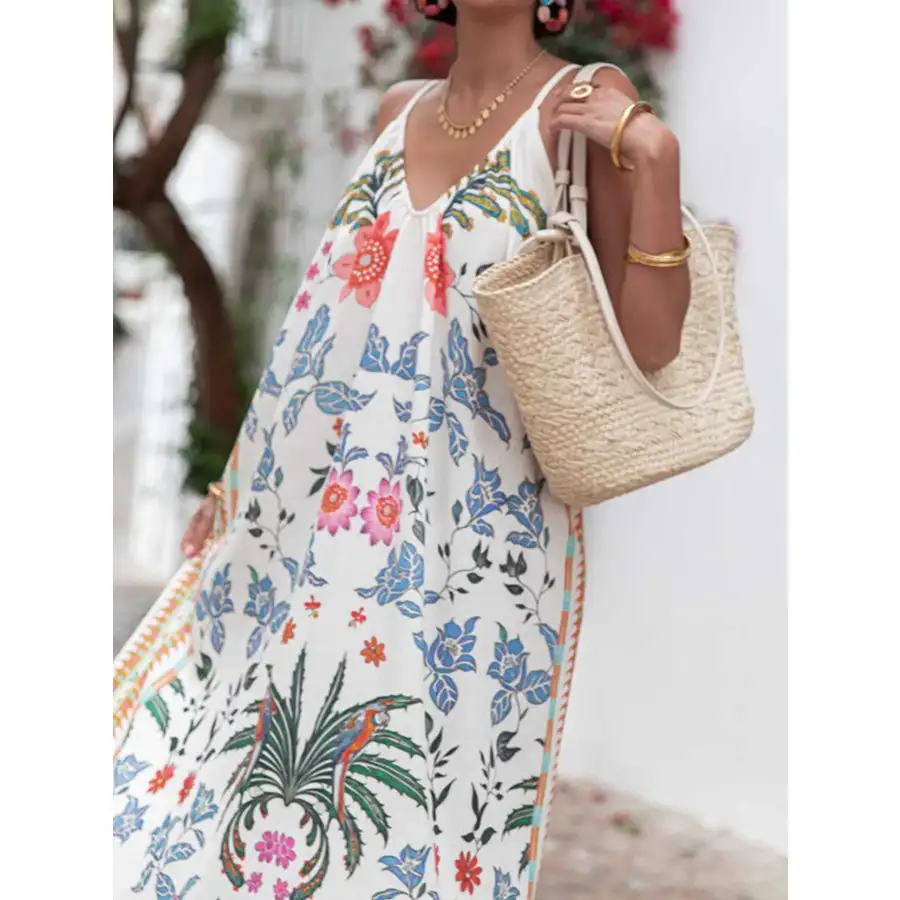Printed V Neck Summer Maxi Dress
