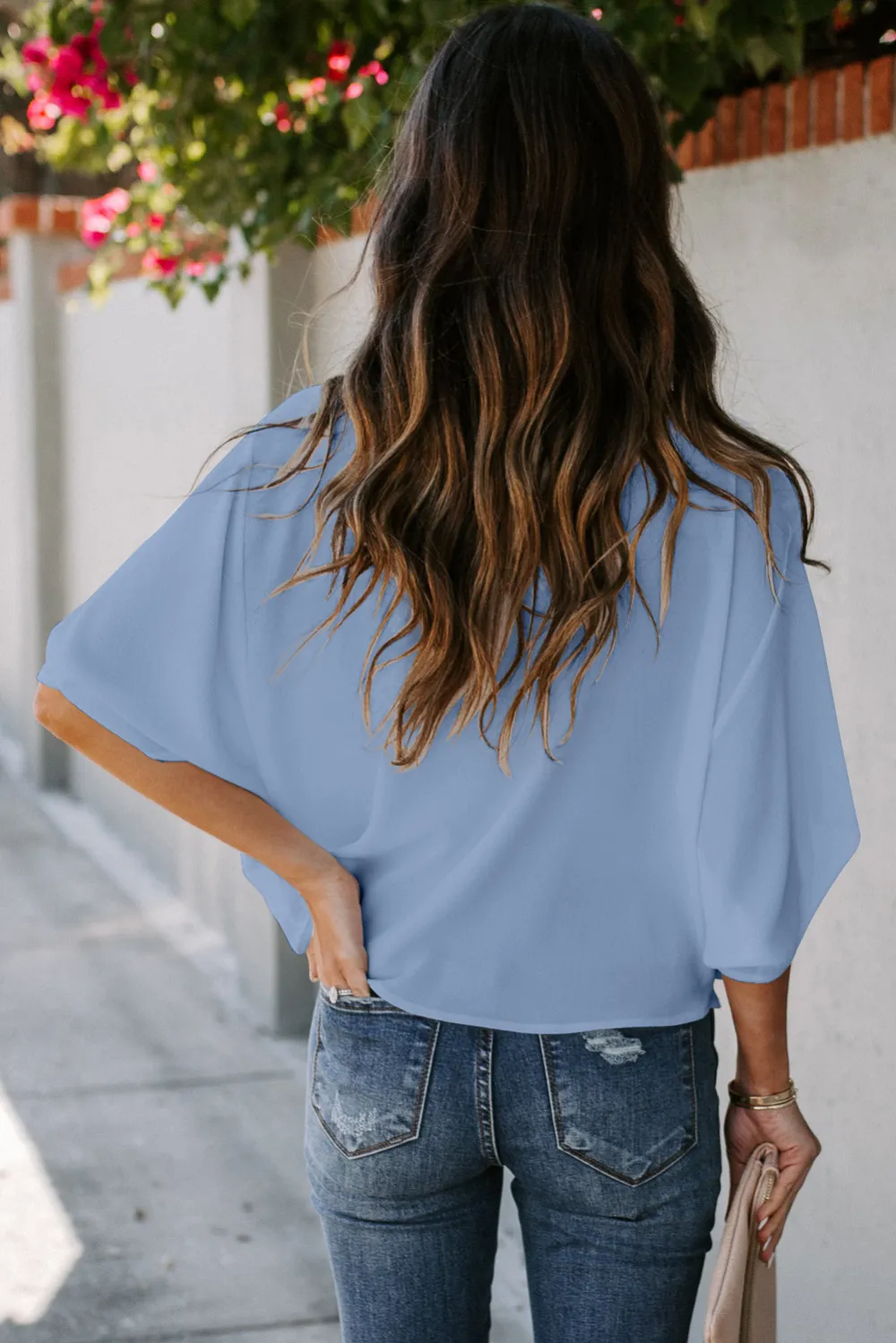 Sky Blue Draped Blouse