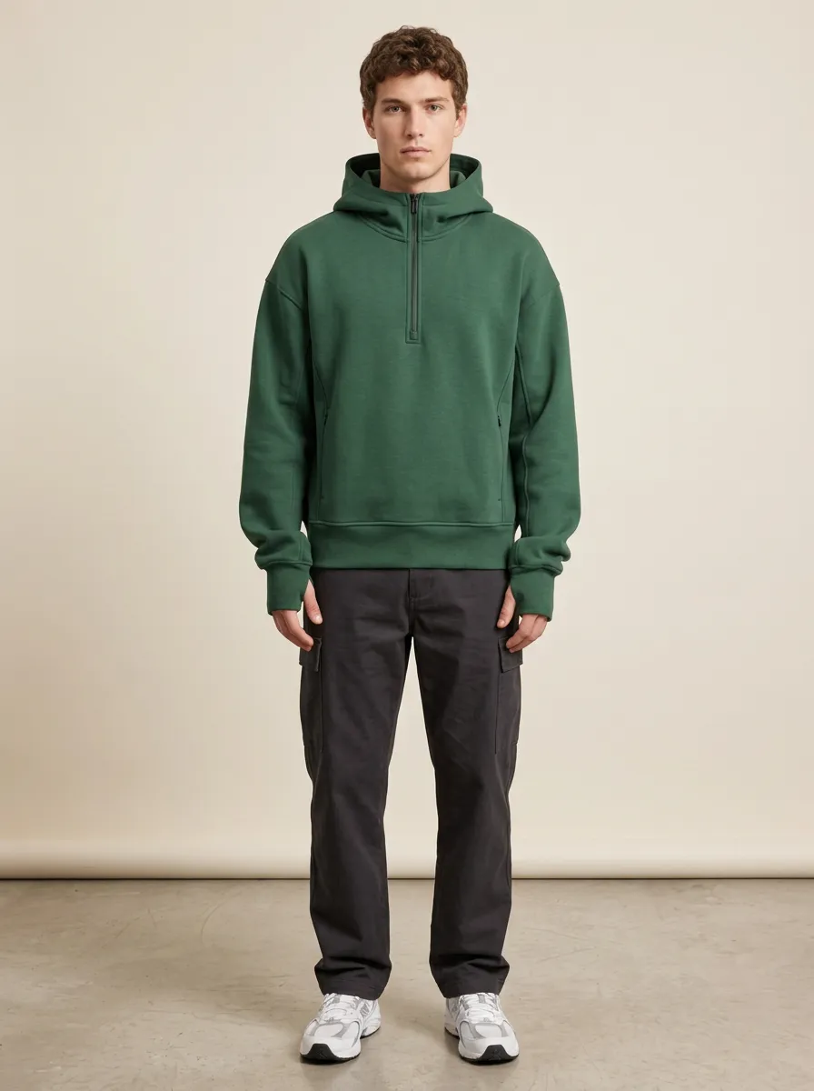 Unisex Quarter Zip Relaxed Layer Pullover Hoodie