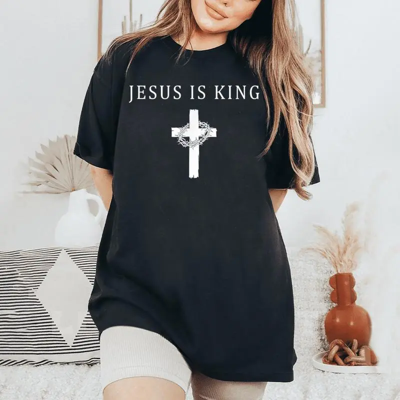 Jesus Is King Christian Religious Cross Faith For Women Women's Oversized Comfort T-Shirt