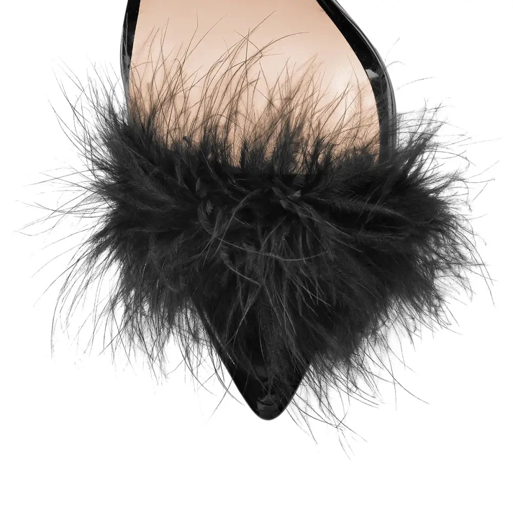 Feather High Heel Clear Strap Stiletto Sandals