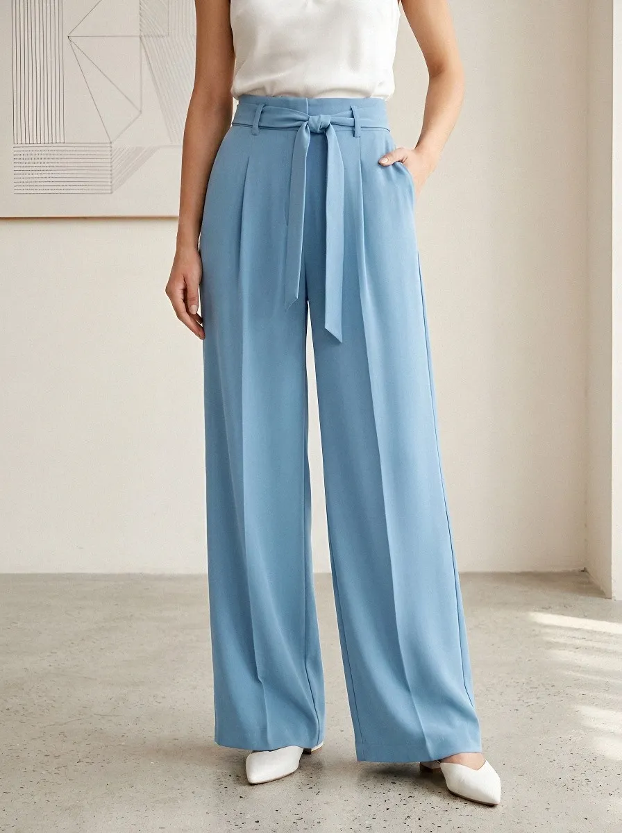 Classic High-Waist Draped Women's Wide-Leg Trousers