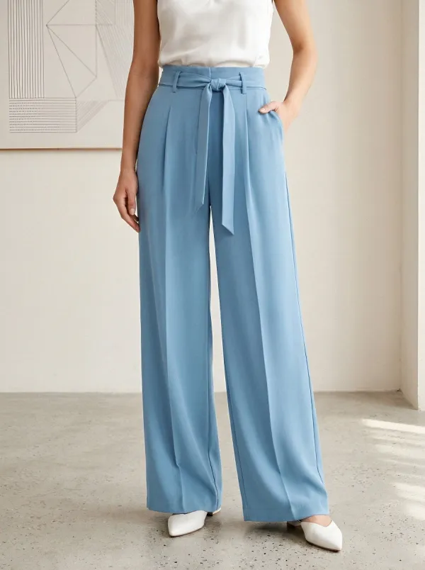 Classic High-Waist Draped Women's Wide-Leg Trousers