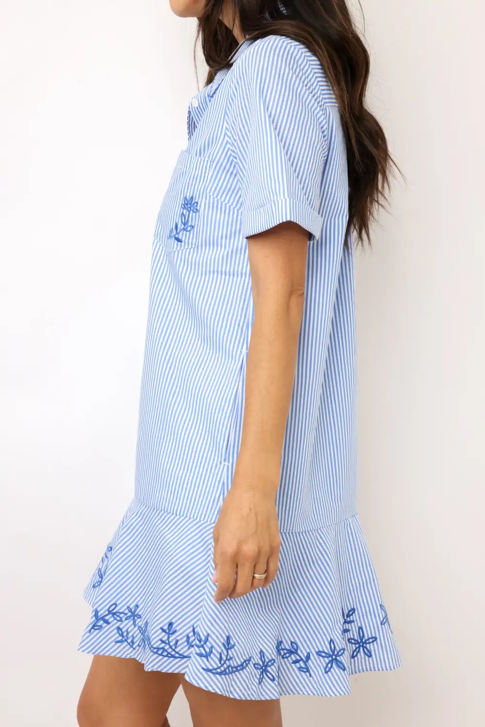 Embroidered Mini Shirt Dress