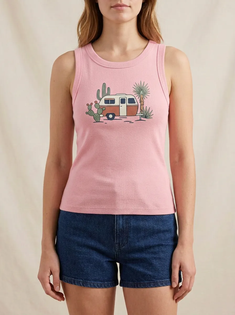 Cactus Camper-Van Built-In Bra Tank Top