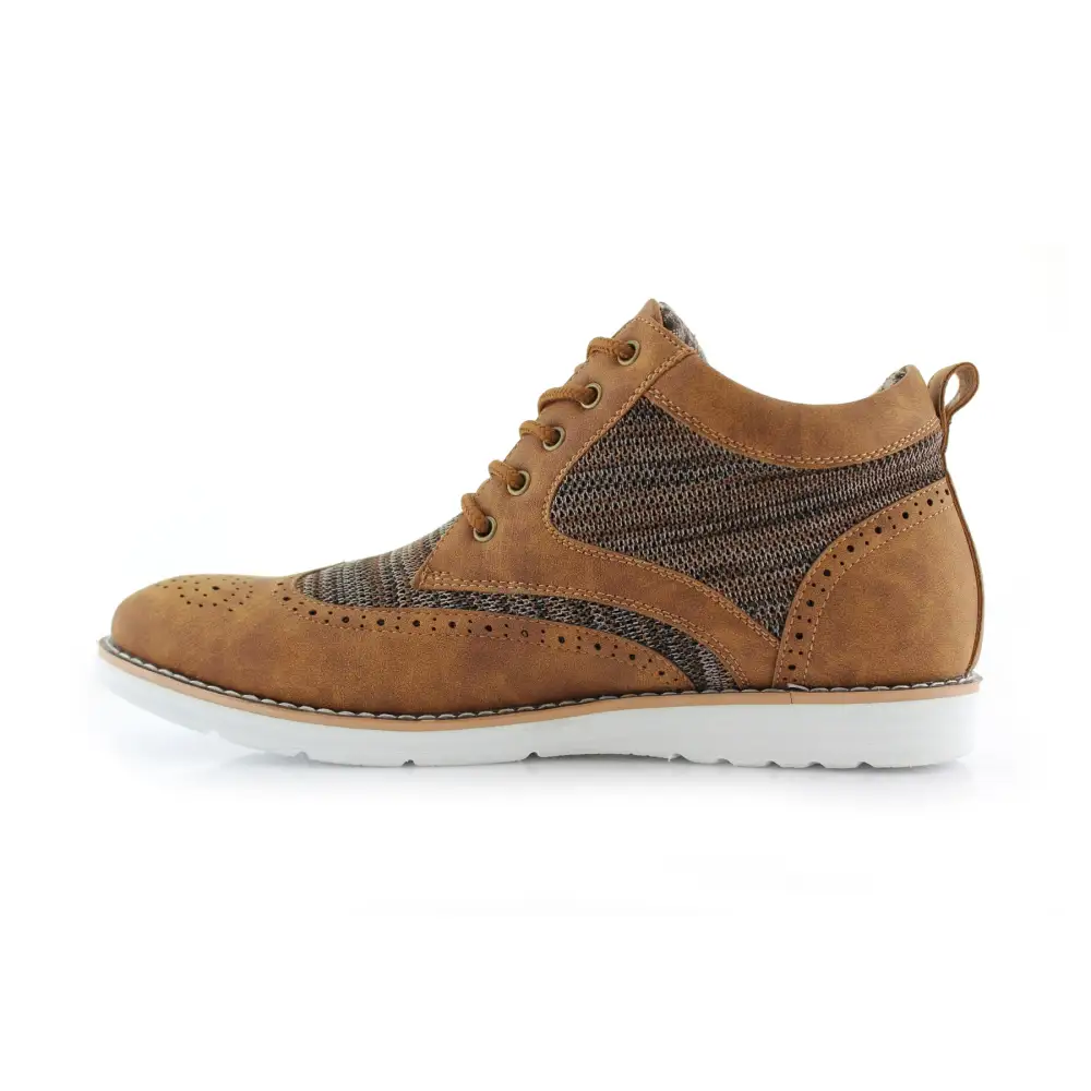 Faux-Suede Suede Faux-Leather Brogue Boots