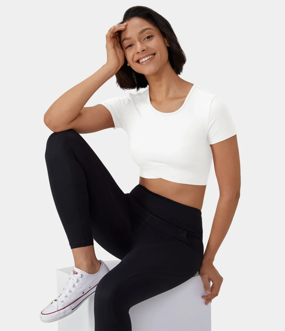 Softlyzero Plush Crossover Hem Cropped Sports Top