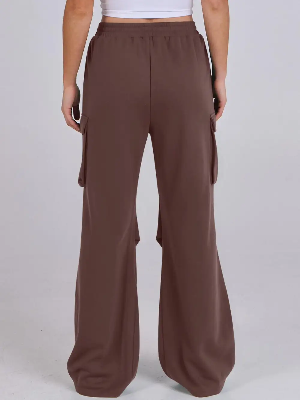Elastic Waist Wide Leg Pants With Pocket