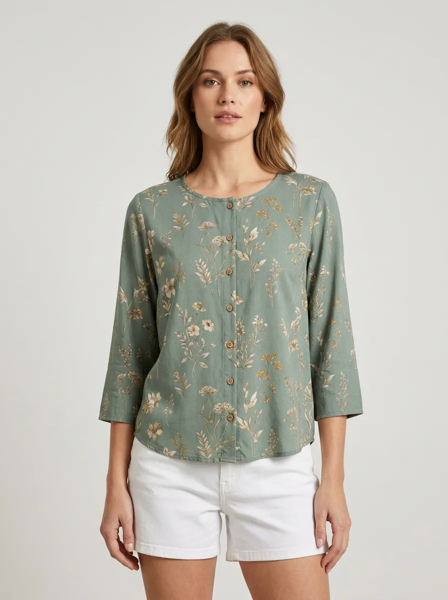 Rustic Floral Women's Three-Quarter Sleeve Top
